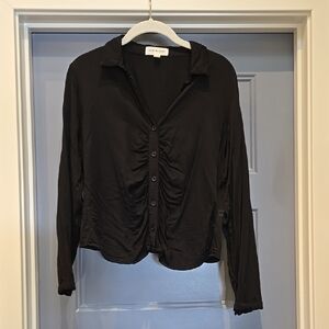 Aritzia Black Ruched Long Sleeve Blouse
